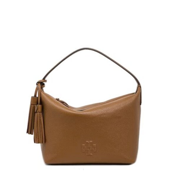 Brand New Tory Burch Small Thea Slouchy Brown Pebbled Leather Shoulder Bag $428 - Picture 1 of 3